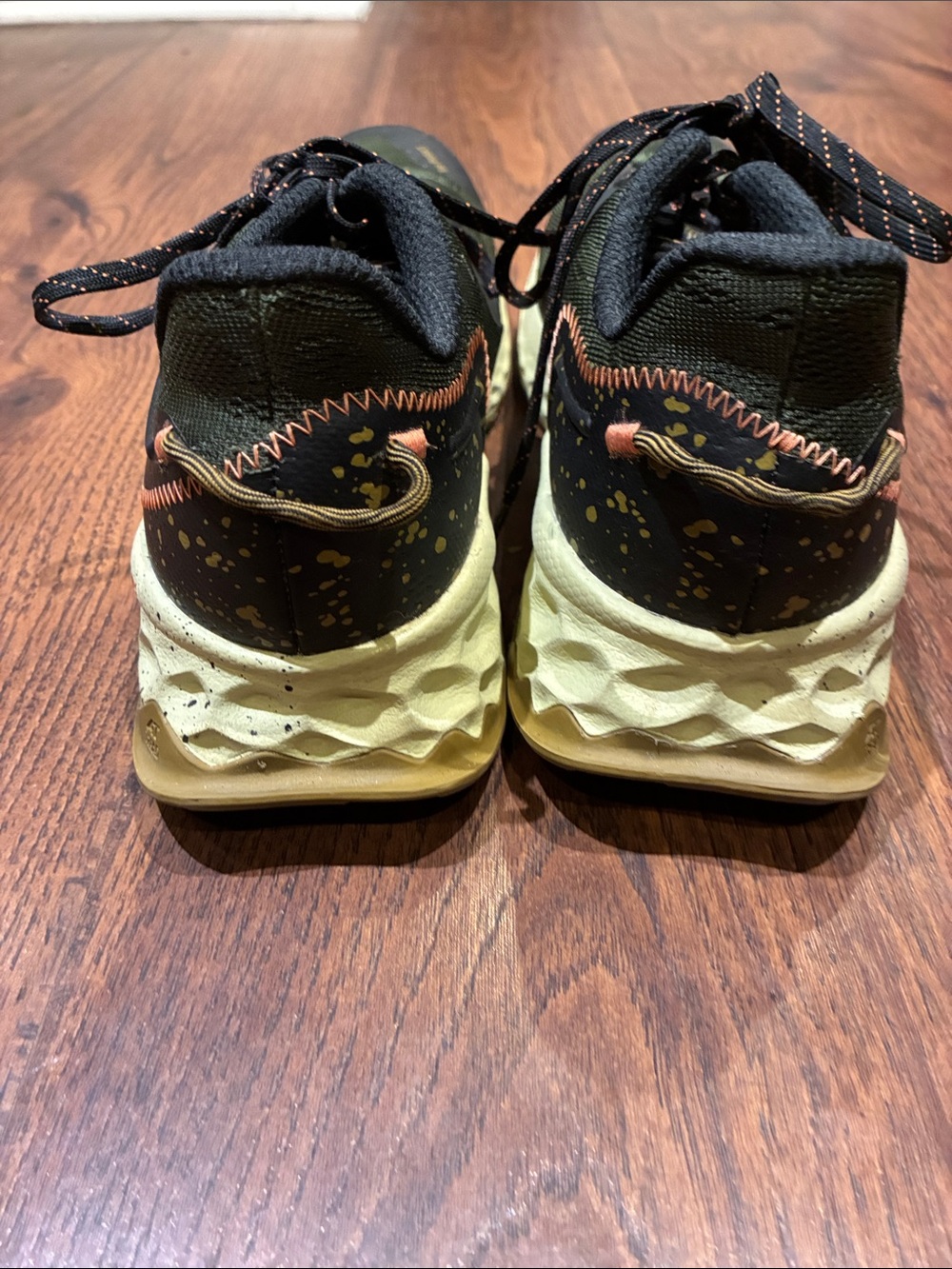 New Balance Olive Green and Black Trail Sneakers with Orange Accents - Picture 3 of 9